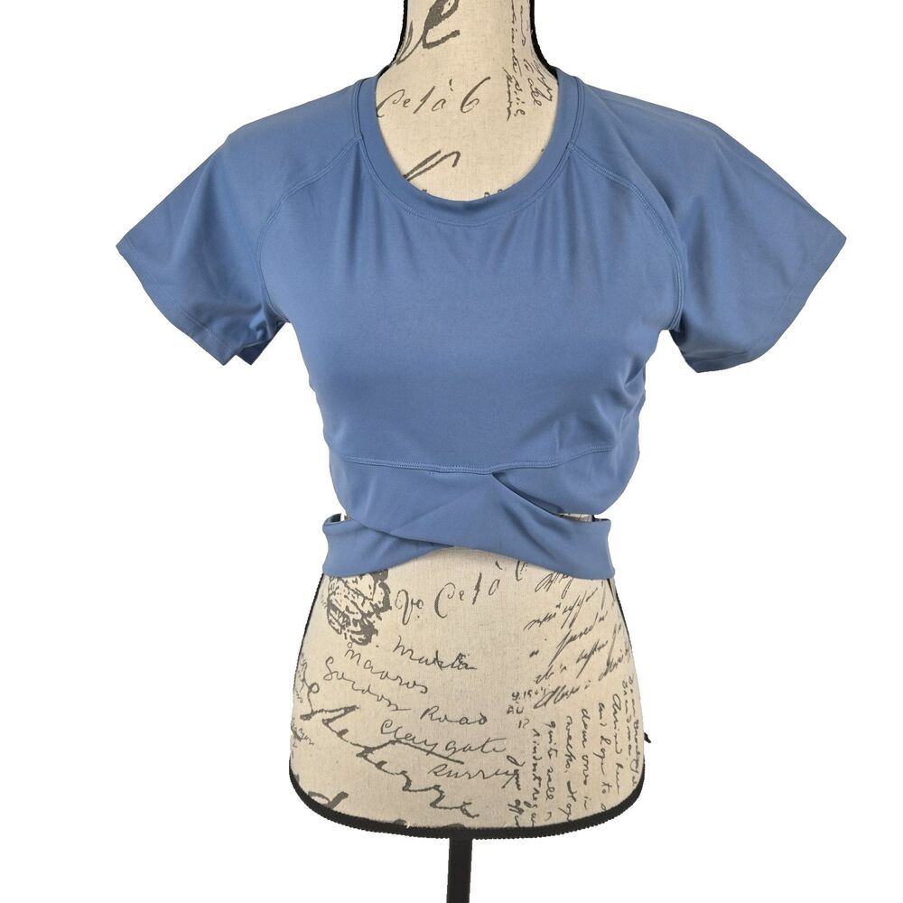 Halara Women's Size Large Blue Short Sleeve Wraparound‎ Athletic Top NWT